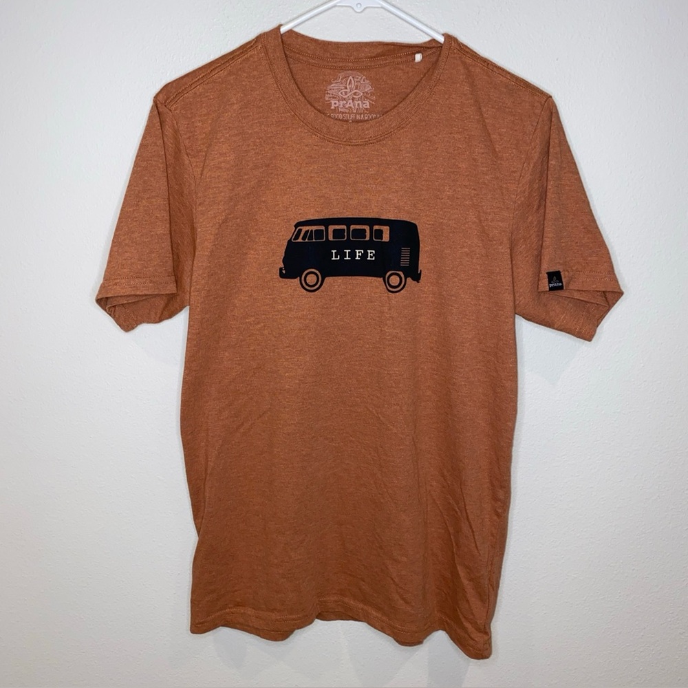 Prana Shirt Mens Medium Green Van Life Graphic‎ Logo Cotton Outdoors